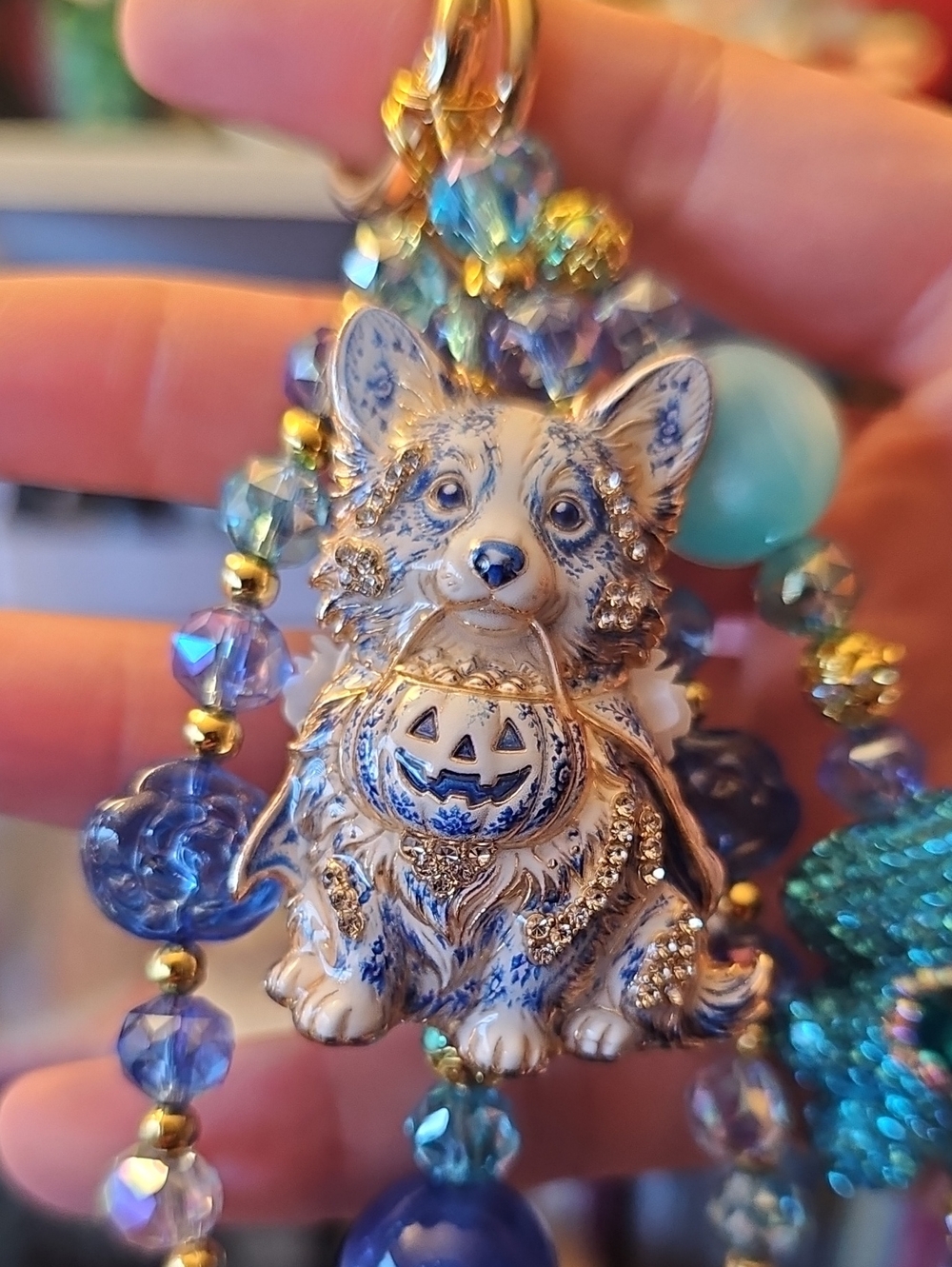 Blue and White Corgi Purse Charm